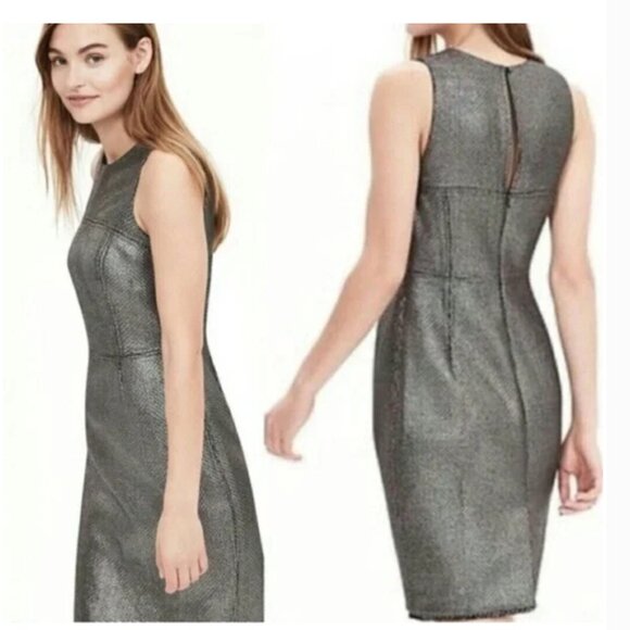 Banana Republic Metallic Tweed Sheath in Gunmetal Size 8 - Picture 3 of 3